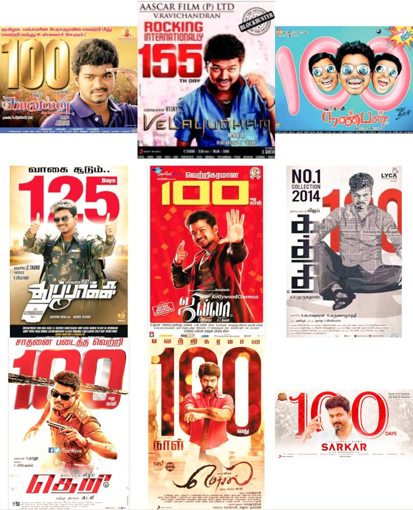 VNRnirujan's tweet photo. Thalapathy Vijay movies
💯➕ days
#kavalan 100Days
#Velayudham 155 Days
#Nanban 100 Days
#Thuppakki 125 Days
#Jilla 100 Days
#Kaththi 100Days
#puli 50 Days
#Theri 100Days
#Bairavaa 100 Days
#merasal 100 Days
#Sarkar 100 Days
#Bigil Now....
#BigilPodalaama
#Thalapathy64 https://t.co/xbPacpuzFT
