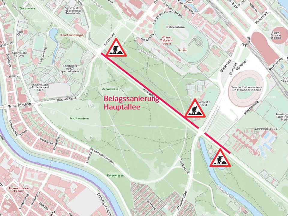 fahrradwien's tweet photo. Achtung Baustelle! Von heute Mittwoch bis Samstag wird der Belag auf der Prater Hauptallee saniert. Zwischen Kaiserallee und Meiereistraße bzw. bis zum Stadionbad bitte über die Nebenfahrbahn ausweichen #radinfo #baustelle https://t.co/o1dQRnsWQo