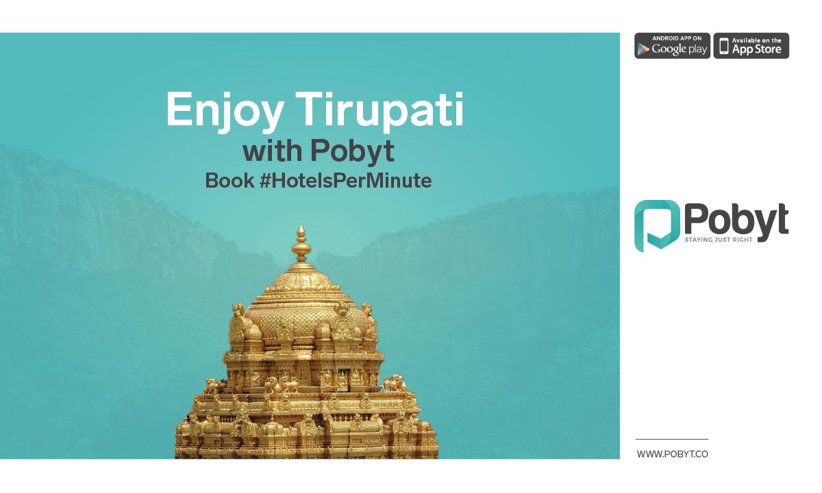 Pobytapp's tweet photo. Just when you think Tirupati couldn't get any better, it does! Use Pobyt to book #HotelsPerMinute with fares starting at Rs. 2/- The longer you stay the lesser you will have to pay! Download the Pobyt app: https://t.co/IXbf0g4lsR

#HotelPerMinute #HourlyHotels #HourlyStays https://t.co/g9zqa0jTOO
