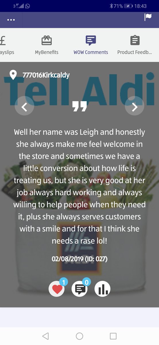 leighamberd's tweet photo. Got to love my customers. They make my job more interesting that's for sure! Most random conversations ive ever had in these stores lol 🤣
#myaldi #aldiscotland #CustomerService #lovemyjob https://t.co/6uRZU03kaD