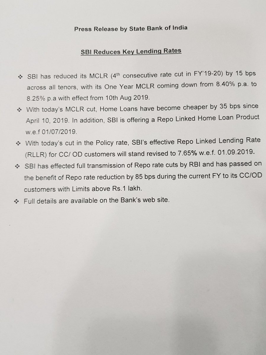 SBI reduces Key Lending Rates <a href="/TheOfficialSBI/">State Bank of India</a> @rajeevkumr <a href="/rkumar1958/">Rajnish Kumar</a>