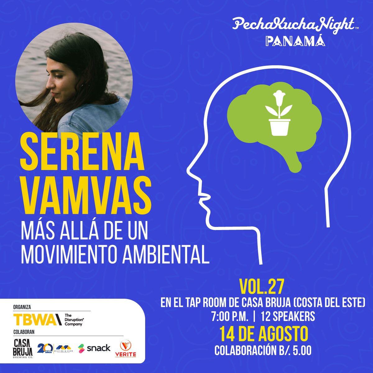 pechakucha_pty's tweet photo. ¿Te interesa el futuro de nuestro planeta? 🌎 Serena Vamvas, nos cuenta sobre @movimientomimar 🌿🌊♻ ¡Te esperamos este 14 de agosto en el Tap Room de Casa Bruja! #PKN2019 https://t.co/FUpEAg2vzn