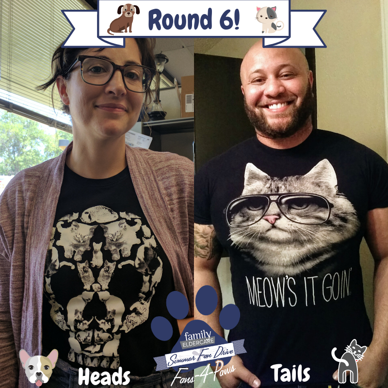 familyeldercare's tweet photo. ROUND 6! With just over 1 WEEK until #Fans4Paws, the heat isn't slowing down and neither are we! We'll keep the rounds coming every couple days and we're counting on YOU to help choose the winners. Who wore it best? Heads or Tails? (Please Comment Below) https://t.co/ztdwBiVwIs
