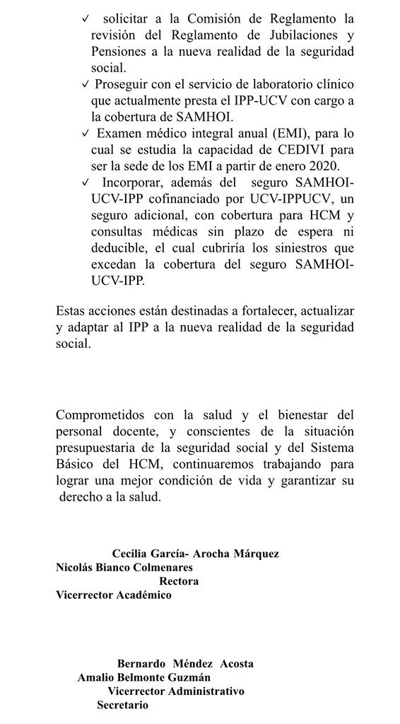 GarciaArochaC's tweet photo. Pronunciamiento de las Autoridades sobre el Informe Atención Médico-Asistencial del Profesorado UCV https://t.co/DLxhYbrbew