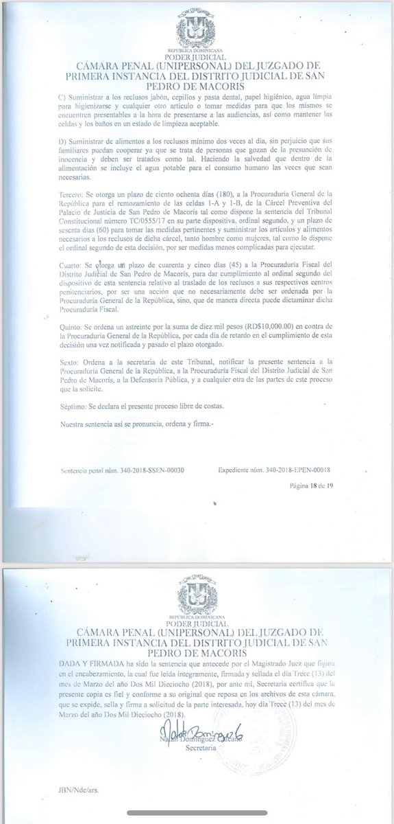EdgarAquino's tweet photo. Hoy se suma otra muerte de detenido en preventiva del Palacio de Justicia de San Pedro de Macorís, con sobrepoblación y hacinamiento, incumpliendo la Sentencia No.340-2018-SSEN-00030 d/f 27/03/2018 de Amparo
⁦@ProcuraduriaRD⁩ ⁦@JeanARodriguezS⁩ ⁦@z101digital⁩ https://t.co/fwbj1vbszm