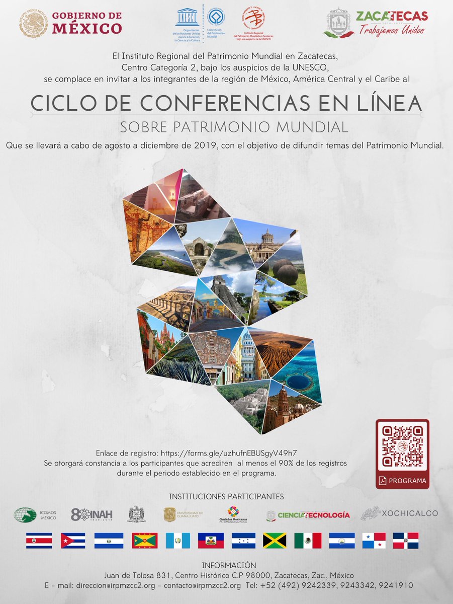 rwhizcc2's tweet photo. El Instituto Regional del Patrimonio Mundial en Zacatecas, Centro Categoría 2, bajo los auspicios de la UNESCO, se complace en invitar a los integrantes de la región de México, América Central y el Caribe al Ciclo de Conferencias en Línea sobre Patrimonio Mundial. https://t.co/WA81mhW3Br