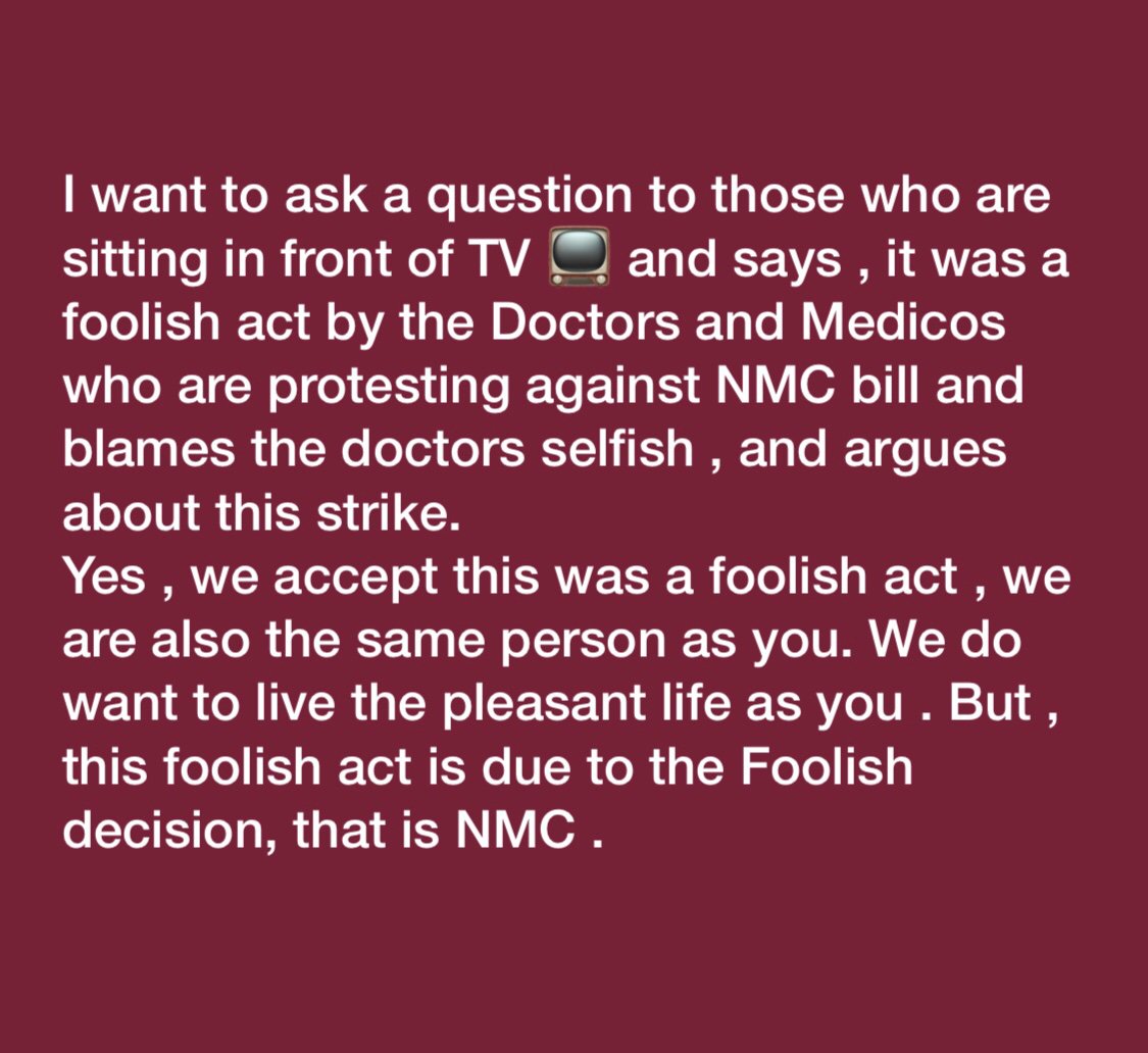 SAIDINESHT's tweet photo. #SayNoToNmc 
@narendramodi 
@PMOIndia 
@RahulGandhi 
@WHO 
@ysjagan 
@ncbn 
@PawanKalyan 
#StopViolenceAgainstDoctors https://t.co/eTu89PwjLL