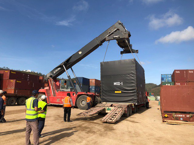 QueenofPrefab's tweet photo. We're in Papua New Guinea where we're setting a three module building for the Coral Sea Cable System. These are yard photos as we prepped for the set, which went great! Love bringing new modular cable landing stations to the southern Pacific.
#PTC #NotAContainer #QueenOfPrefab https://t.co/v2YUkBHioi