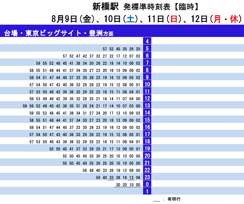 戦時中か何か 8 9から開催するコミケに向けてゆりかもめの臨時ダイヤが本気を出してきた C96 Togetter