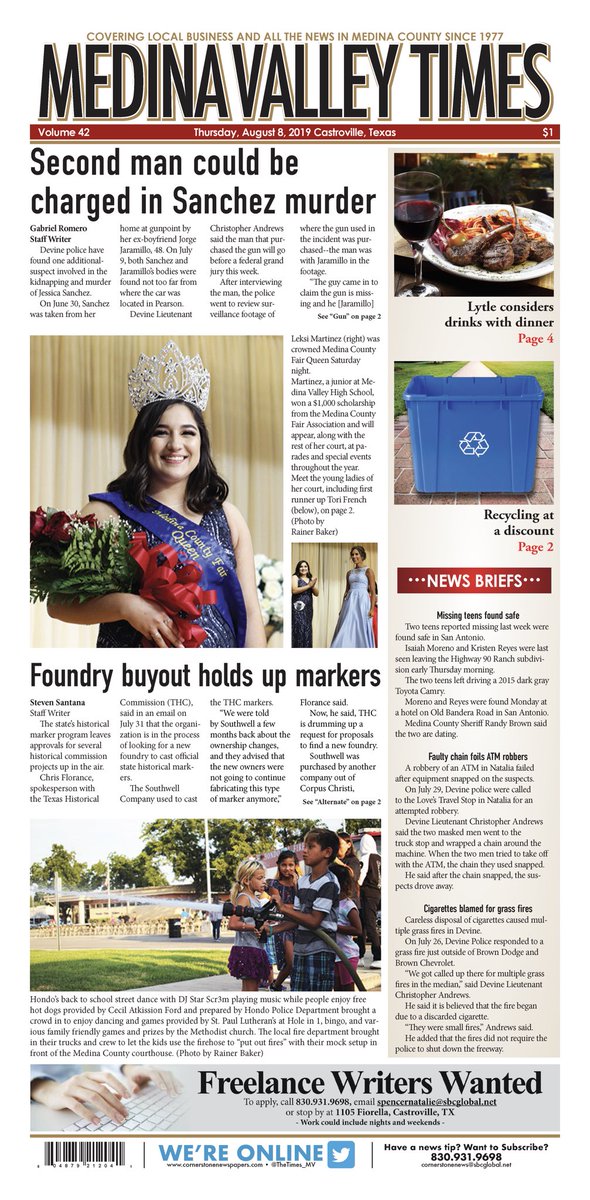 Get a look at your Times front page for this week. 

We have a look at this year’s Medina County Fair Queen’s Court. Pick up your copy today.