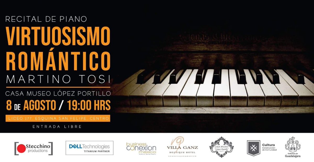 stecchino_prod's tweet photo. 🎹Guadalajara!!
Los esperamos en el recital del pianista 🇮🇹Martino Tosi mañana a las 19:00hrs en la Casa Museo López Portillo. ¡Entrada libre, no falten! https://t.co/11PAIJx9Gx