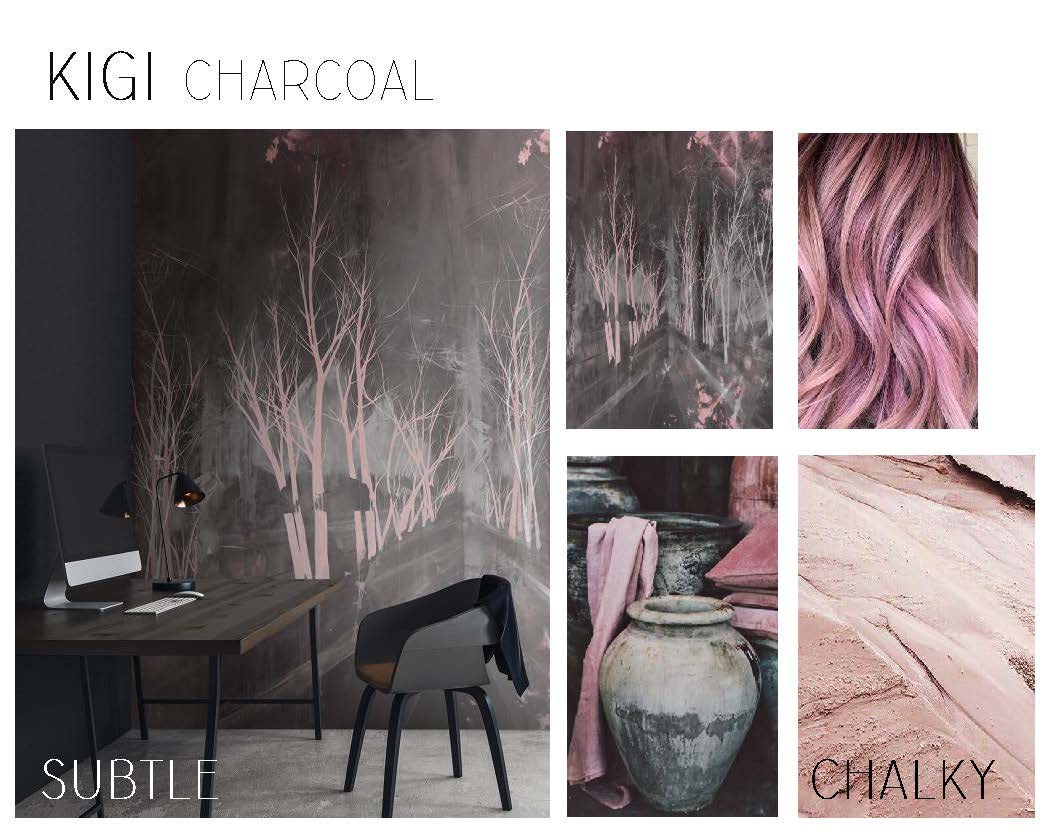 Dusky pinks and charcoal greys - a modern twist on a landscape #mural! See our new #wallcovering collaboration with artist Kata Lips here: bit.ly/2YQ5D6l #interiordesign #art #wellbeing