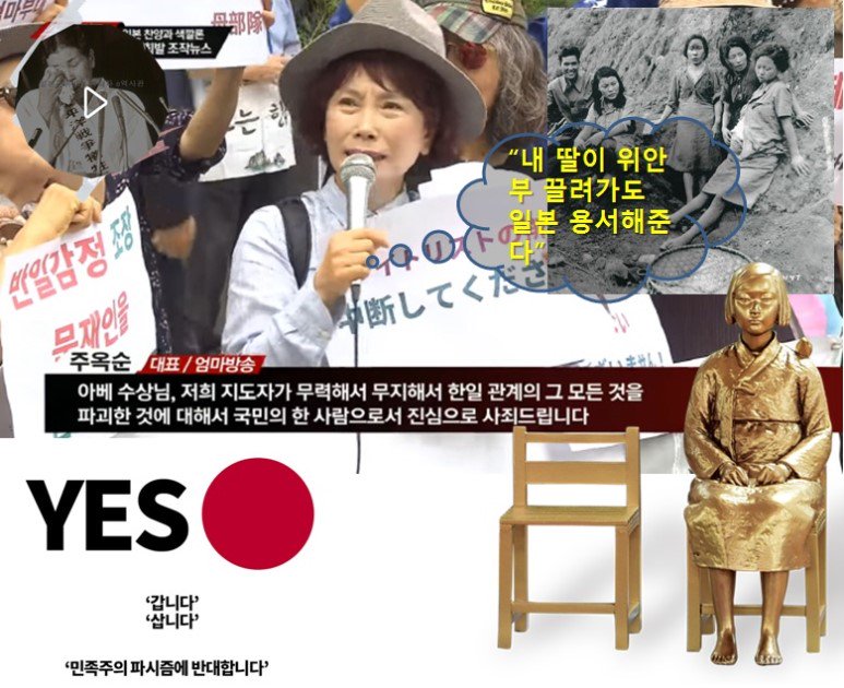 "내 딸이 위안부에 끌려가도 일본을 용서하겠다."
이런 사람이
엄마일까요? 포주일까요?
인류 역사상 아무리 악랄한 포주도 자기 딸을 다른 나라 군대에 바쳤다는 얘기는 들어본 적이 없는데,
저 여자가 인간일까요? 짐승일까요?
짐승도 그러지는 않습니다.
그 말을 들은 딸은 어떻게 반응했을까요?