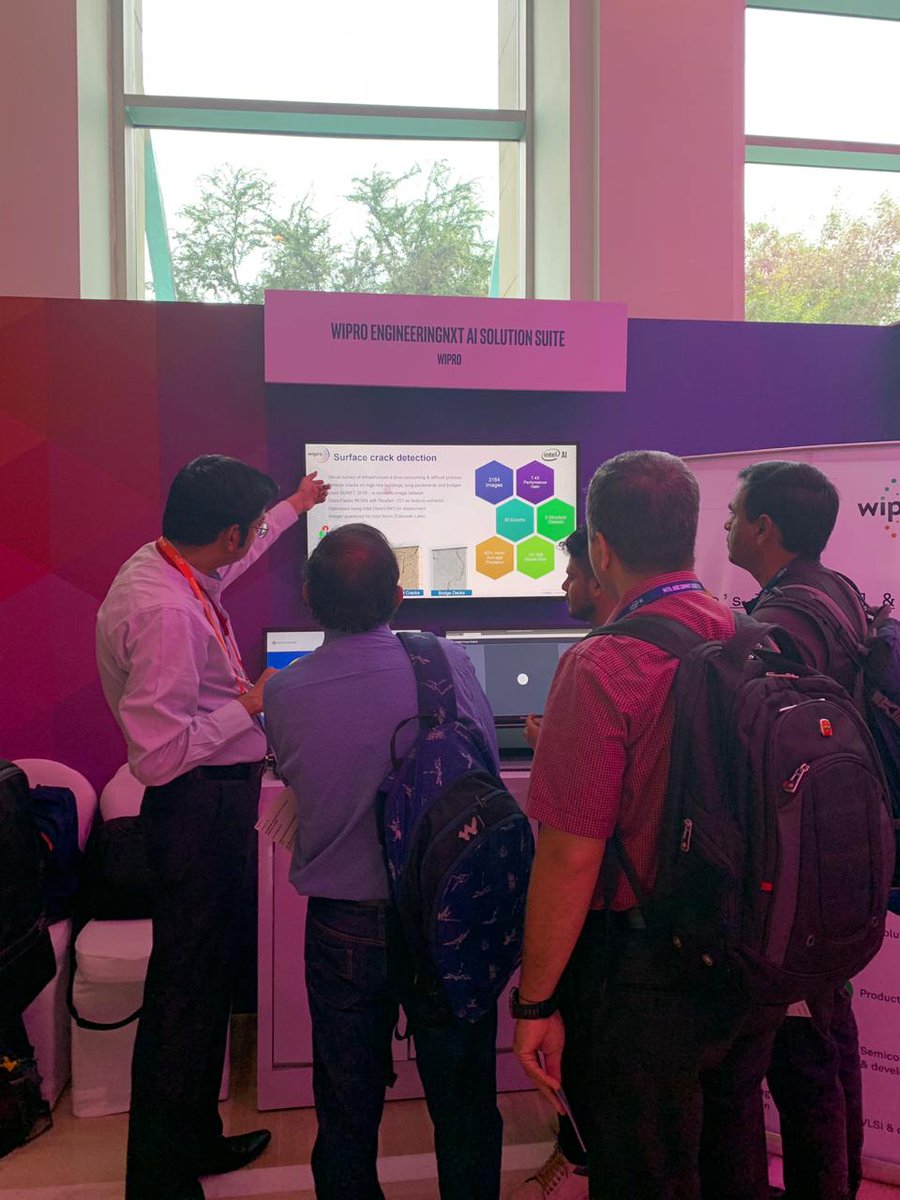 IntelIndia's tweet photo. Here's a sneak peak into the #IntelAIDC2019 demo zone! Intel & our partner companies are showcasing their #AI abilities like @Wipro EngineeringNXT, Intel's #AI software tools etc that enable innovation at scale to the attendees. #AIOnIntel https://t.co/OVDbpU16i1