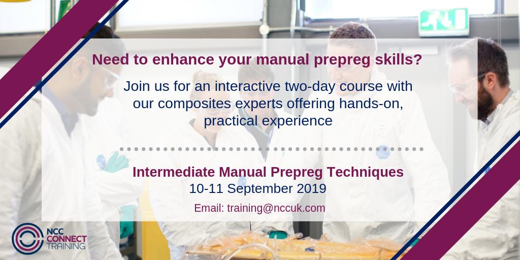 NCCUKinfo's tweet photo. Take your lay-up skills to the next level with our 2-day Intermediate Manual Prepreg. Lay-up using 3D-mould tool and multi-ply core panel. Book now for 10-11 September. Cost is £800pp. See our full training calendar ➡️https://t.co/tzgIhmN8Kk #compositestraining https://t.co/wB3G5sd4Zz