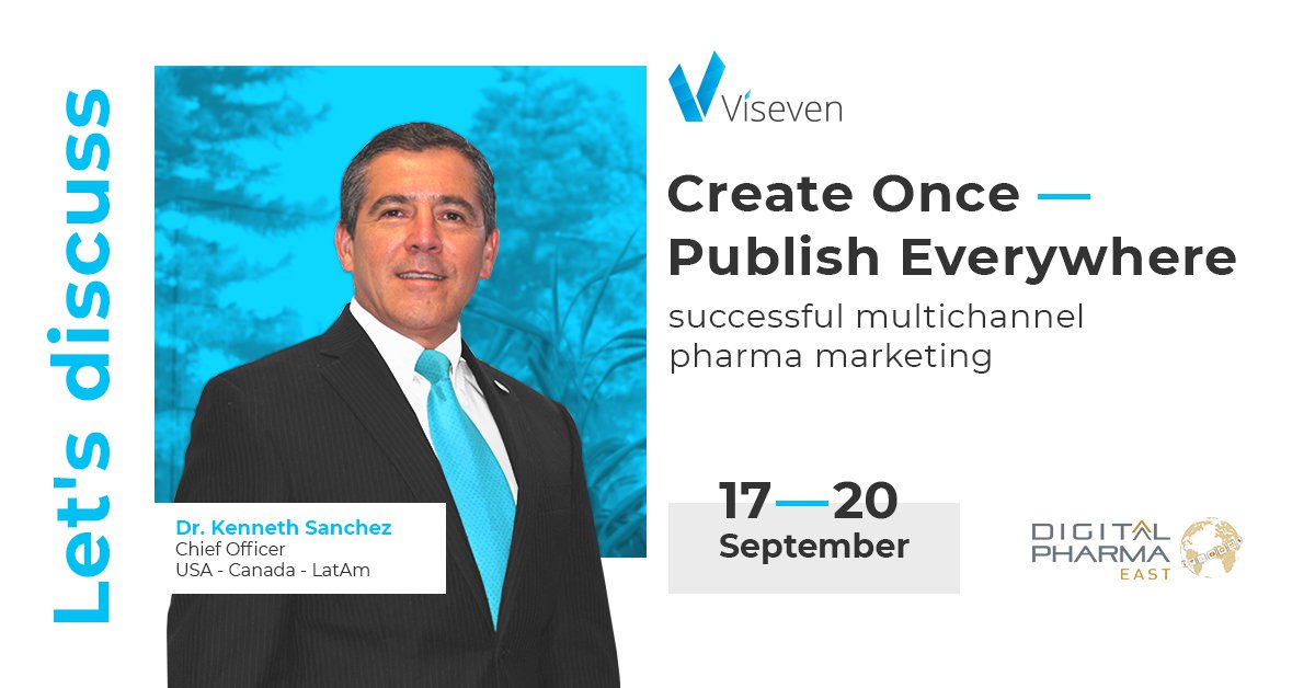 VisevenMarTech's tweet photo. Join @viseven_CLM at @DigitalPharma East and discuss the revolutionary #ConnectedContent approach with @kensanchez26, Chief Officer at Viseven USA-Canada-LATAM, who has tremendous expertise in global #pharmaceutical industry https://t.co/EaWcM41haU