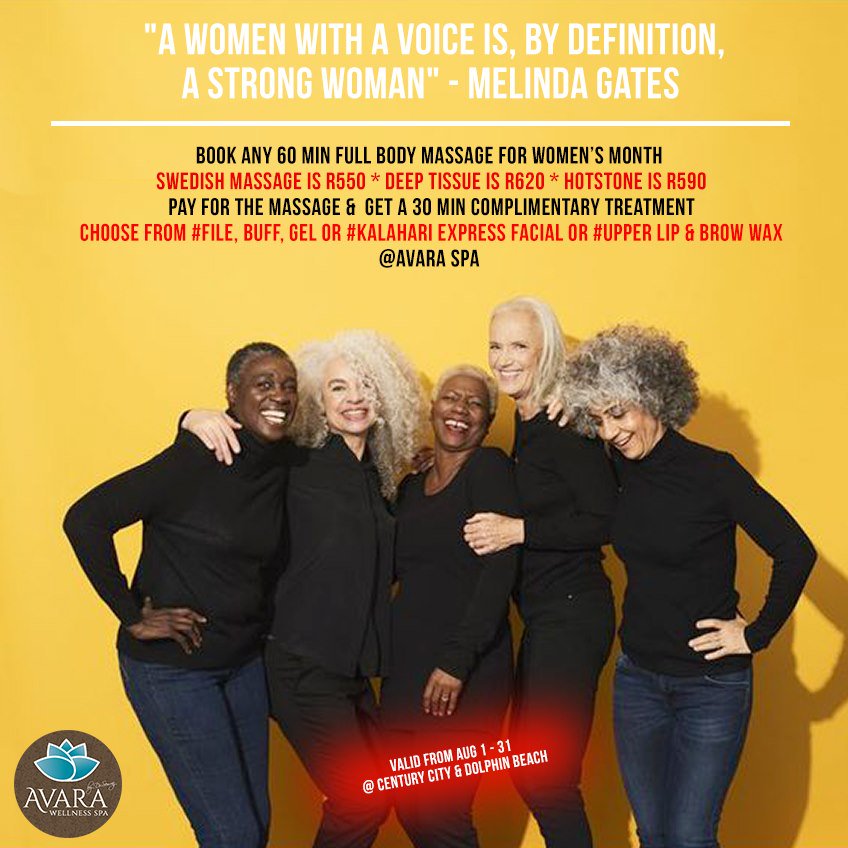 AvaraSpa's tweet photo. Women's month @ Avara Spa https://t.co/KPV0J0GyFf