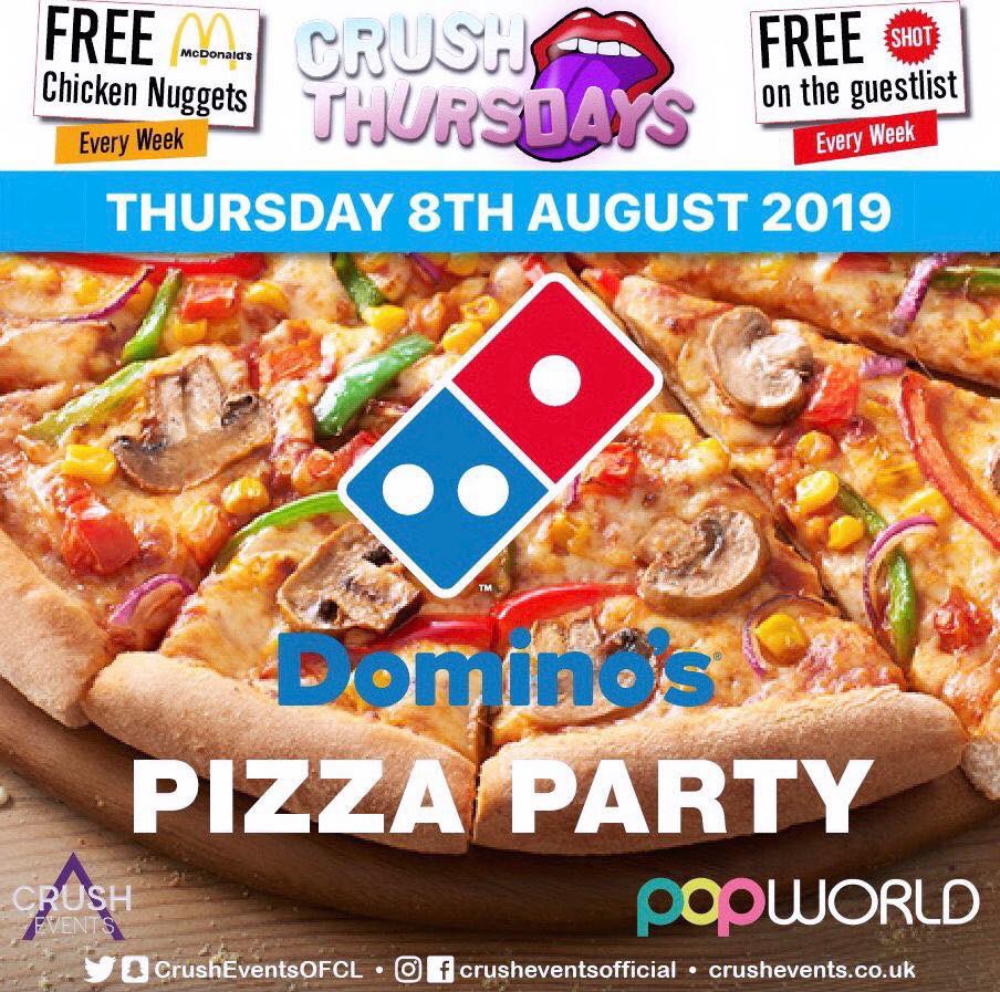 TOMORROW NIGHT 🚧🚧🚧🚧

It’s our FREE DOMINOS PIZZA PARTY THIS THURSDAY!! 🍕🍕 100’s of Domino’s SLICES up for GRABS!! 🍕 

⚠️ DOORS OPEN 10PM EVERY THURSDAY⚠️

Message The Crush Events Facebook Page for

🍾 VIP || BOOTH || GUESTLIST BOOKINGS on GUESTLIST ENTRY <a href="/PopworldBristol/">Popworld Bristol</a>