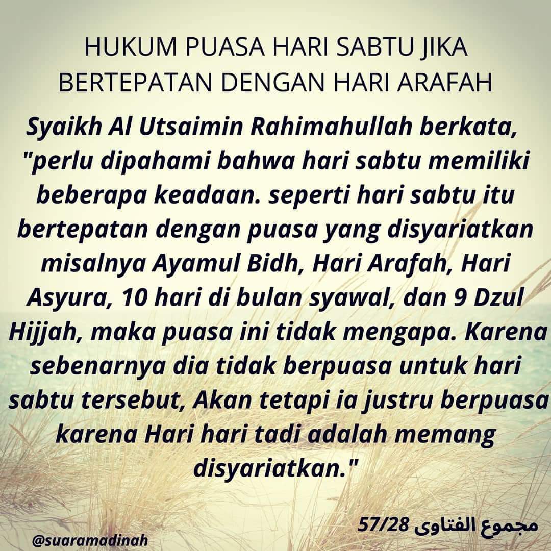 ăb1 On Twitter Owh Begini Toh Hukum Puasa Arofah Di Hari Sabtu Insya Allaah Puasa Arofah Tahun Ini Jatuh Pd Hari Sabtu 10 Agustus 2019 Via Suaramadinahori Https T Co Ncdqk85kjn Twitter