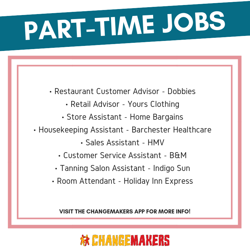 Some of the part-time jobs on the ChangeMakers app 📱 #jobs #dundee #dundeejobs

Download the ChangeMakers app for FREE!
Apple: goo.gl/L0fhA1 
Android: goo.gl/FA4RWj