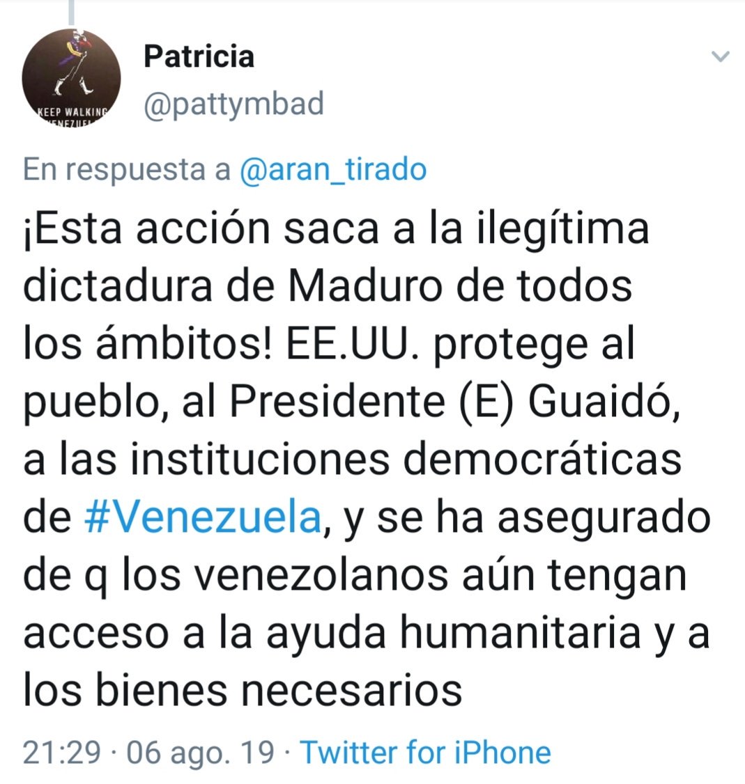 ArantxaTirado's tweet photo. Ver la reacción de los venezolanos opositores en redes aplaudiendo las sanciones y el bloqueo de EEUU al pueblo de #Venezuela muestra la magnitud de su odio y disociación. Antipatriotismo y falta de humanidad es poco para calificarlo. https://t.co/wgL0OrBCLW