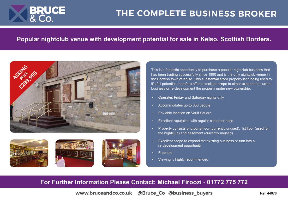 Bruce_Co's tweet image. We are delighted to bring to market the opportunity to purchase a popular nightclub with development potential in Kelso, Scottish Borders. This the only nightclub in Kelso, therefore viewing is highly recommended. #nightclub #forsale #developmentpotential #kelso #scottishborders