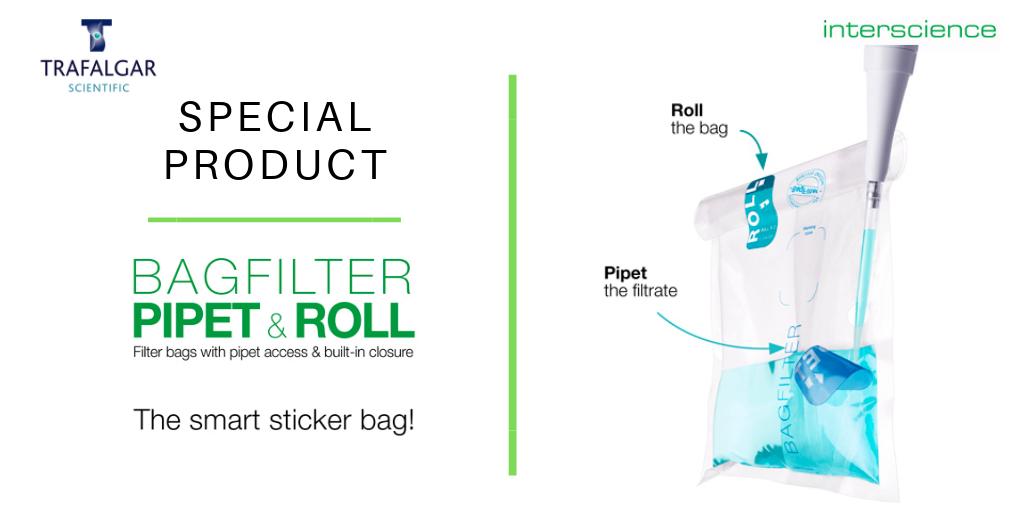 Tscientific's tweet image. Special Product: We are delighted to be supplying the NEW #Interscience BagFilter Pipet and Roll smart sticker bag! 

These bags are most handy for pathogens research, such as #Listeria and #Salmonella analyses, when repeat pipetting from the sample bag is required.