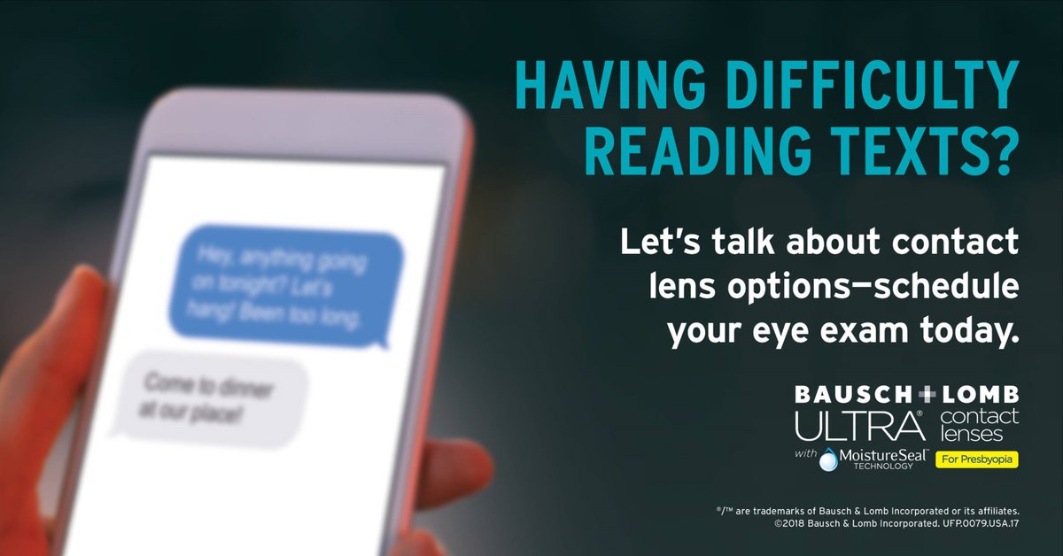 TheEyeGuys's tweet photo. Having difficulty reading texts? Let's talk about contact lens options-schedule your eye exam today. https://t.co/1mDl5TXZj9