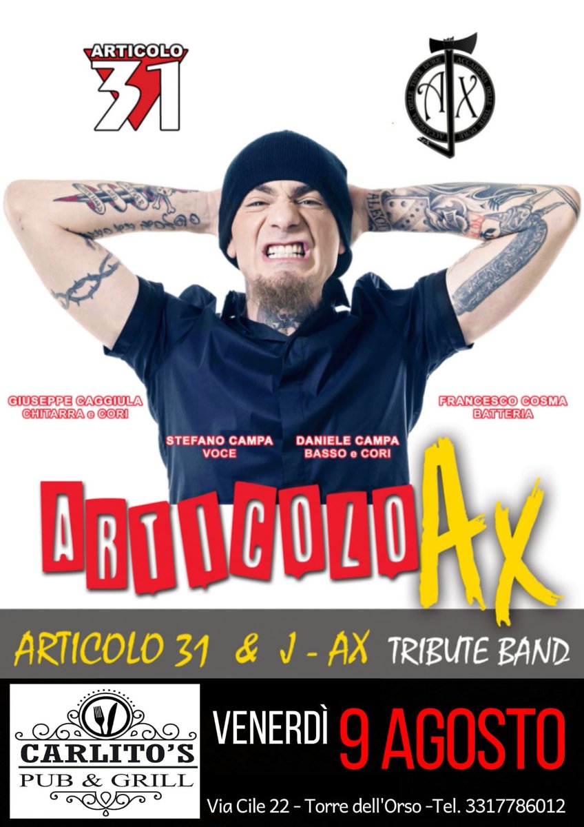 CosmaFrancesco's tweet photo. โ ๏ธ VENERDร 9 AGOSTO gli Articolo AX tornano ancora una volta a suon di rap al Carlitoโs Pub di Torre DellโOrso!!!๐ถ๐๐ธ
Vi aspettiamo, banda di #funkytarri #immorali!!! ๐ค๐ป
#STAYTUNED ๐ฅ
#donotmiss #savethedate #salentoevents #eventisalento #rapmusic #salentolive #leccenight https://t.co/d5U5HfW8Dr