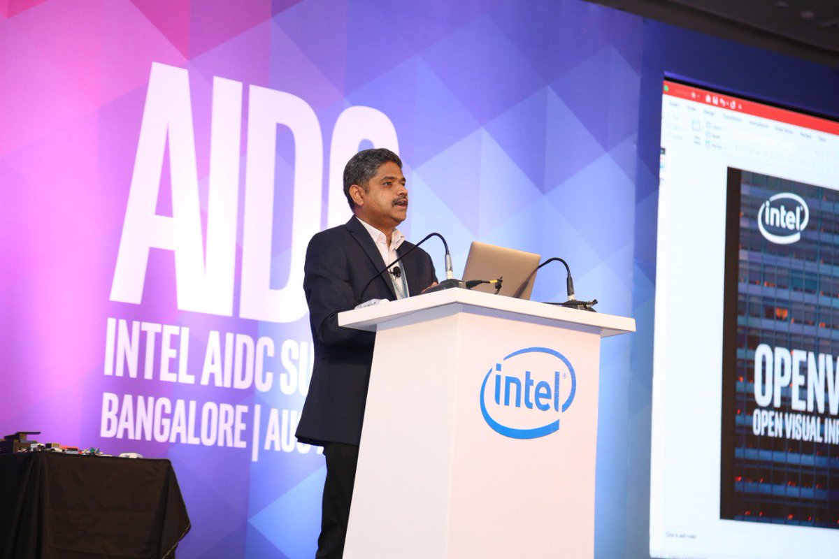 IntelIndia's tweet photo. "The industry is shifting its focus from training to inference"- @janakiramm, Founder & Principal Analyst, Janakiram & Associates shares what can be achieved through Intel OpenVino Toolkit & gives a demo of #AI Edge, which is powered by Intel. #AIOnIntel #IntelAIDC2019 https://t.co/5dbqeJ4F8g