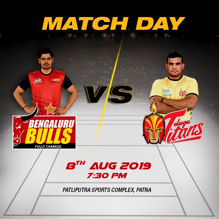 BengaluruBulls's tweet photo. Clash of the TITANS: We are #Fullcharged to battle it out with the Telugu Titans!
#FullChargeMaadi #Champions #VivoPKL7 #Kabaddi #VivoProKabaddiLeague #Season7 #BengaluruBulls #KhelKabaddi #LePanga #IsseToughKuchNahi https://t.co/Nkk5nONfSK
