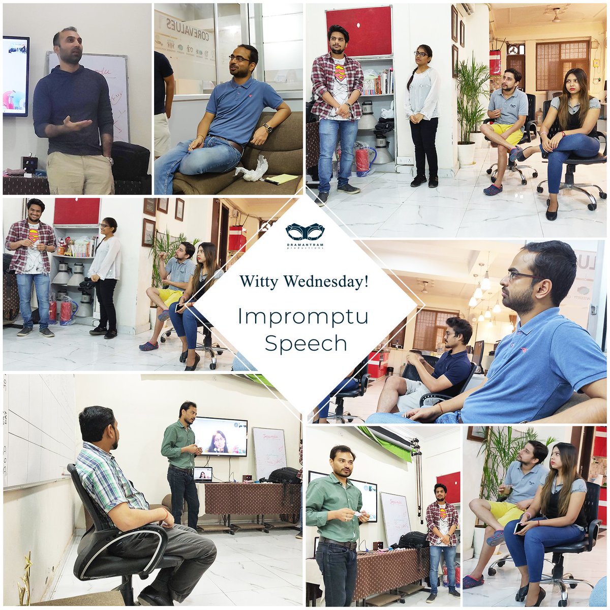 Dramantram's tweet photo. This #WittyWednesday, through #ImpromptuSpeech, we got to know insights about various vectors working parallelly at #Dramantram and banished our impromptu speaking blues. #TeamDramantram
#WednesdayWisdom #WednesdayThoughts #ImpromptuSpeaking #WednesdayMotivation #Dialogue https://t.co/nFuWivNAD2