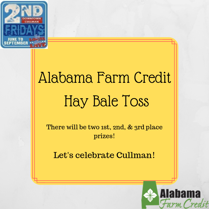 ALFarmCredit's tweet image. We will be sponsoring a Hay Bale Toss at #SecondFriday this week! Be sure to come out and visit us and try to win some cool prizes!! #HayBaleToss #CelebrateCullman