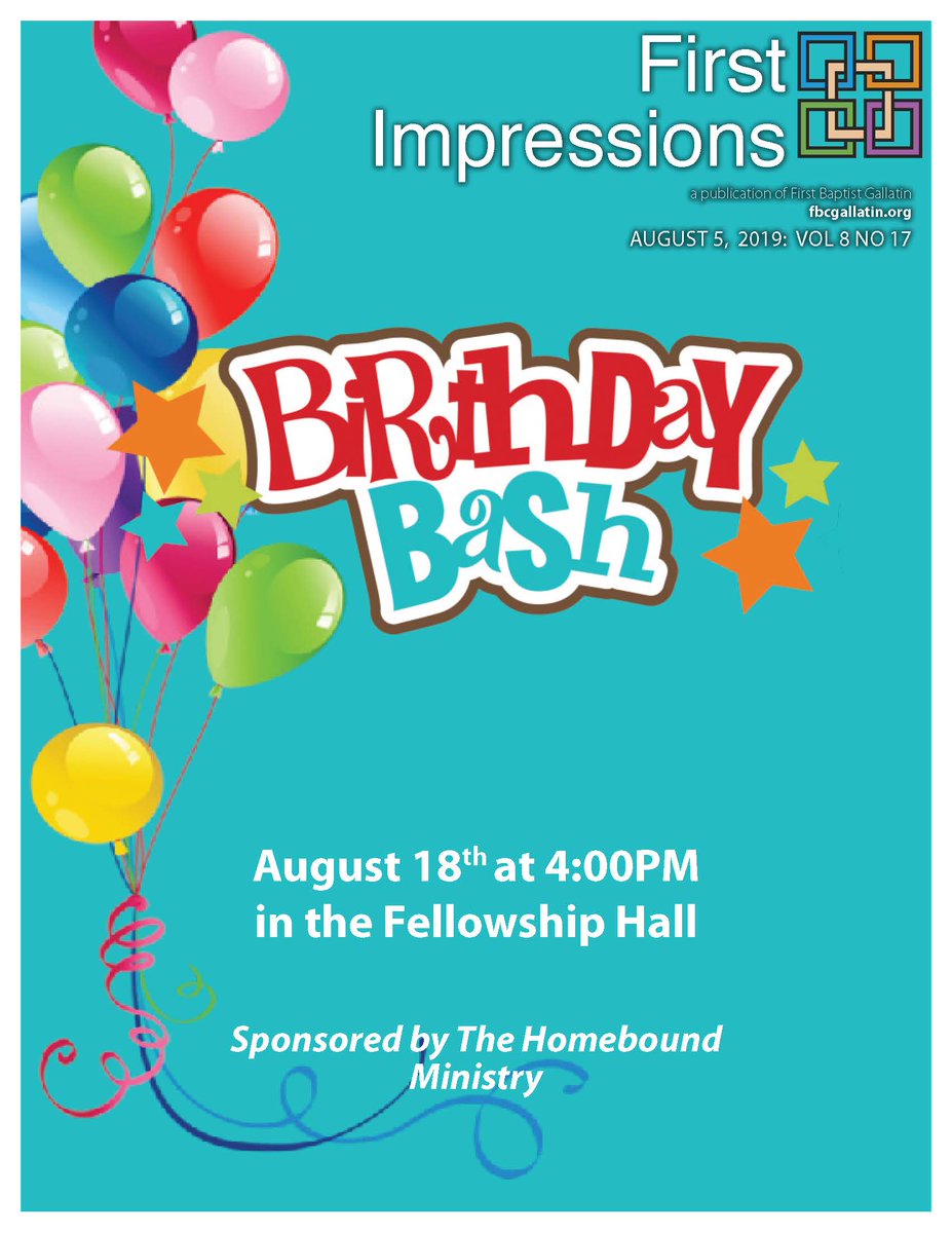 FBCGallatinmain's tweet photo. First Impressions for week of August 5, 2019 - https://t.co/DtRpzcoxUR https://t.co/VJkV4zI752