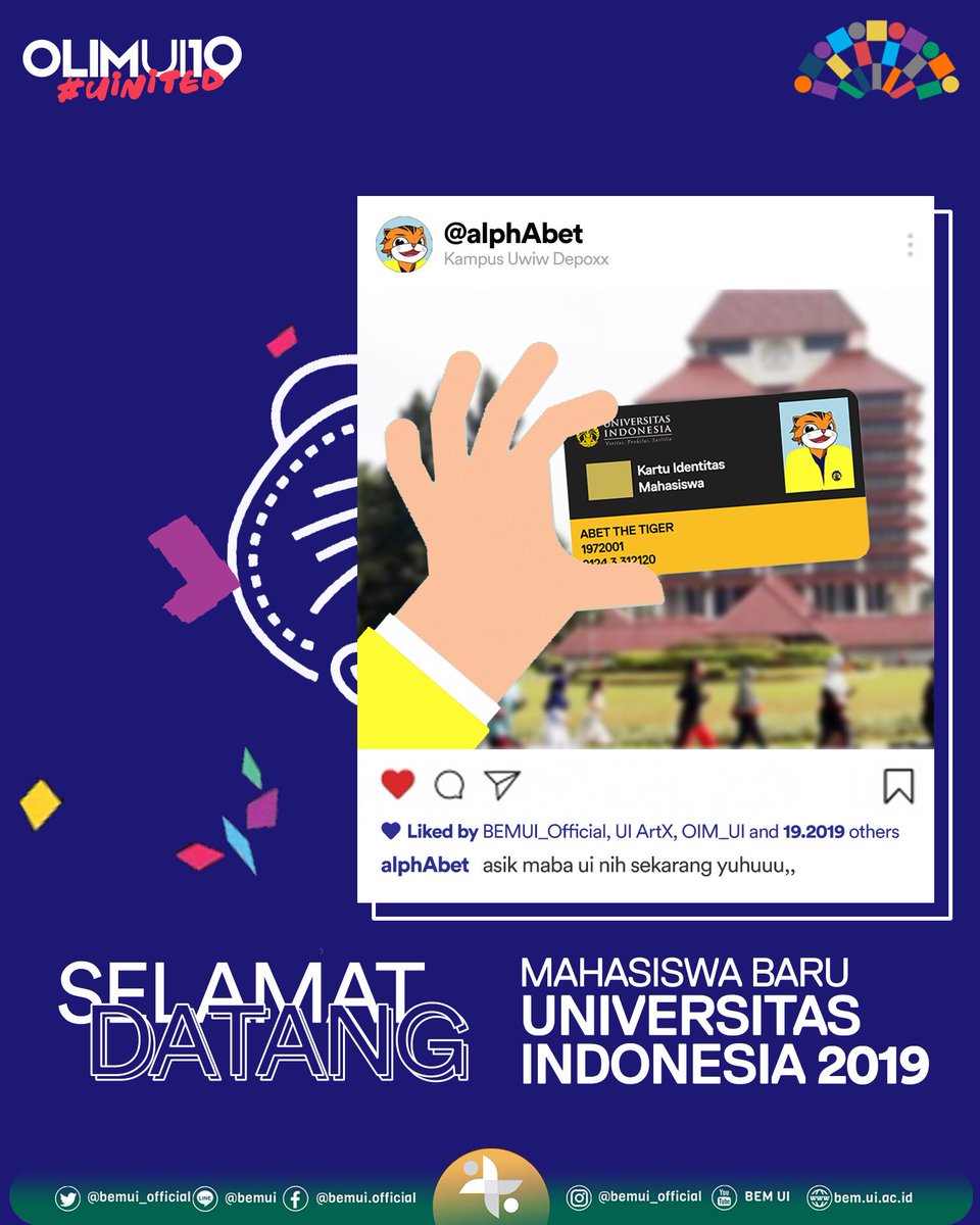 [SELAMAT DATANG MAHASISWA UI 2019]

Halo, UI!

Kami mengucapkan selamat datang kepada seluruh mahasiswa baru, pejuang integritas, Universitas Indonesia! Semangat belajar dan berkreasi di kampus perjuangan. Melalui pendidikan, peradaban manusia diperjuangkan.

#OlimUI2019