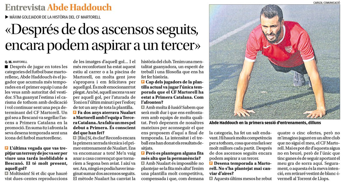 cfmartorell's tweet photo. ⚪🔴 CLUB

🗞 @diariRegio7 

@AbdeHadd: "Després de dos ascensos seguits, encara podem aspirar a un tercer"

#CFMartorell
#CorBlanciVermell https://t.co/hM5w1b5Oug