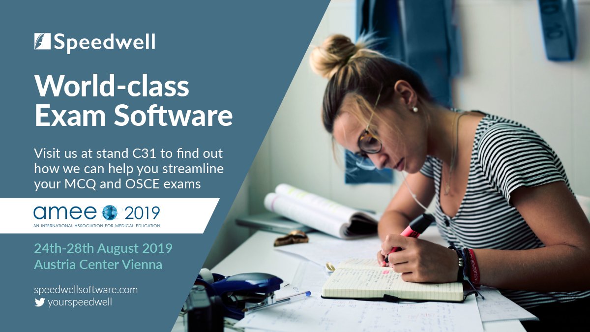 yourspeedwell's tweet photo. Are you #comingtoamee? and would like to learn how to to ease the burden of running complicated #OSCEs ? Demo @yourspeedwell eSystem exam software at stand C31 #AMEE2019 @AMEE_Online #ExamSoftware #MedEd #eOSCE #DigitalOSCE https://t.co/usfiyN89eS