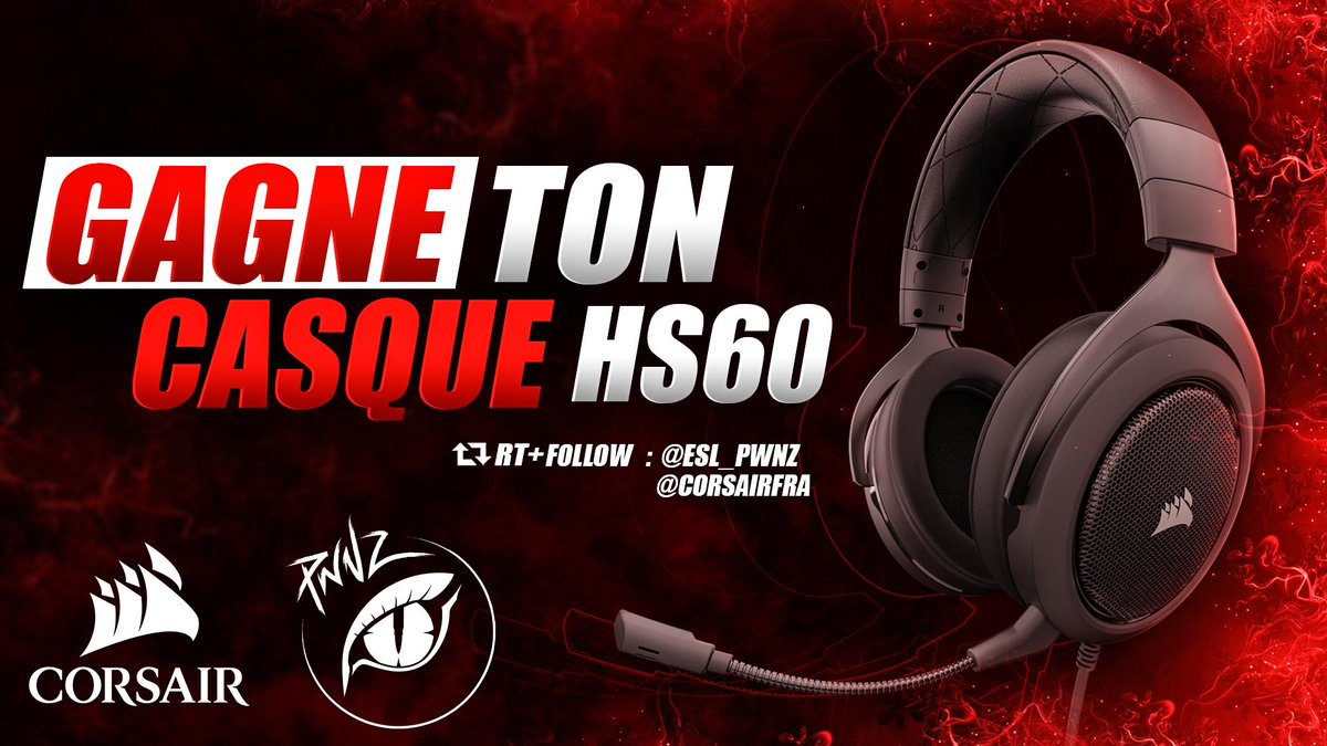 PwnZ___'s tweet photo. 🏆 #Concours 🏆

Je vous fais gagner mon casque CORSAIR HS60  👀

Pour participer :
- #RT ce tweet
- Follow @ESL_PwnZ 
- Follow @CORSAIRFRA 

Tirage au sort le 14/08

Louée soit la Confrérie ✊ https://t.co/m4vYwTRLyD