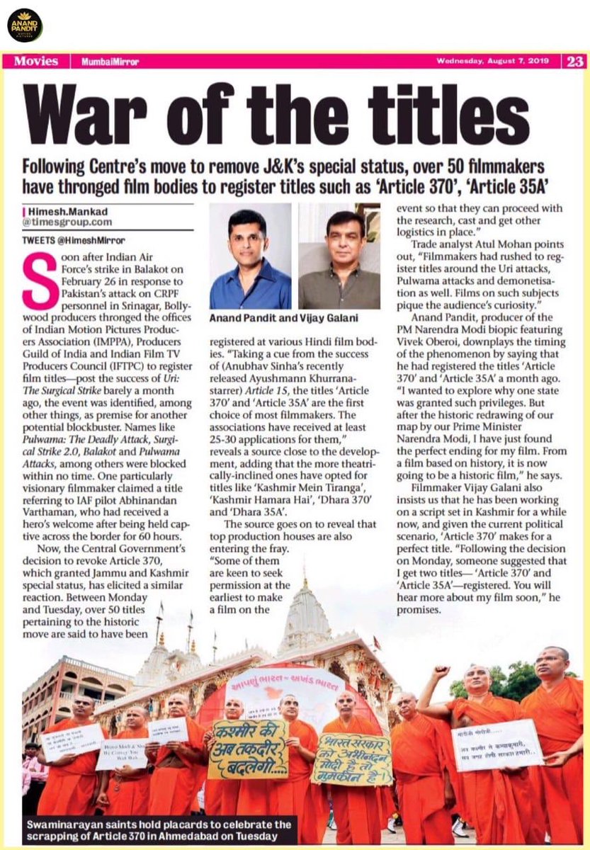 anandpandit63's tweet photo. The journey as a producer as we merge Indian Politics with Entertainment....Taking History and making Historic Films that shall create History! #Producer #PoliticalFilms #APMP @apmpictures @MumbaiMirror https://t.co/Ope24ZHYk4