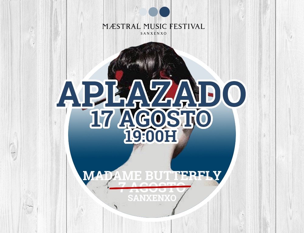 MaestralFest's tweet photo. Buenas tardes,

Por causas meteorológicas la representación prevista para el día de hoy de Madame Butterfly queda aplazada para el día 17 de Agosto a las 19h antes del concierto de Salvador Sobral. La apertura de puertas de la ópera se adelantará a las 18h. https://t.co/ZYdLSr7a57