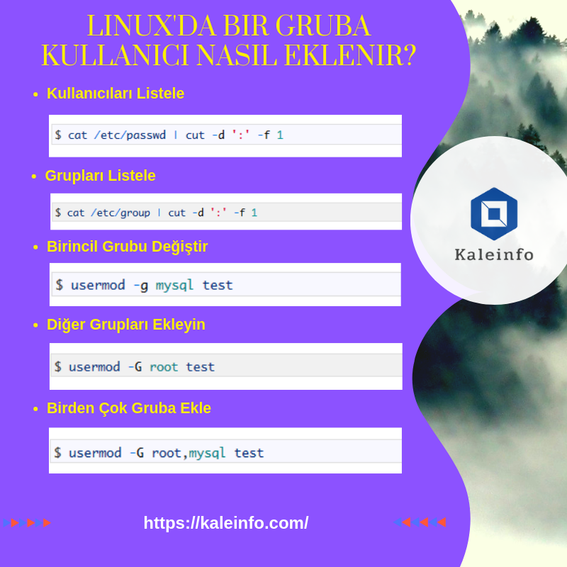 KaleInfoSec's tweet photo. Linux'da Bir Gruba Kullanıcı Nasıl Eklenir ? #linux #group #user #etc #usermod #linux list #shell #account #addgroup #groupadd https://t.co/UWeNXfYSiF https://t.co/a1LZb9zFuV