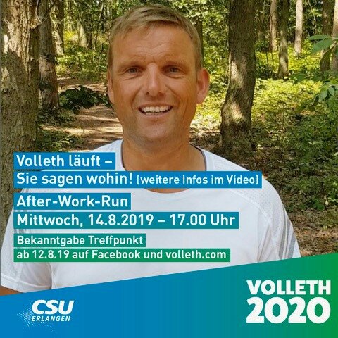csu_erlangen's tweet photo. #JörgVolleth läuft - Sie sagen wohin! After-Work-Run am Mittwoch, 14. August #vollethläuft
https://t.co/1lMKMD7z5D
#afterworkrun #erlangenbewegen #teamvolleth2020 #erlangen #volleth2020 #jörgvolleth #erlangenbessermachen #csuerlangen https://t.co/IqKK9jaEdi