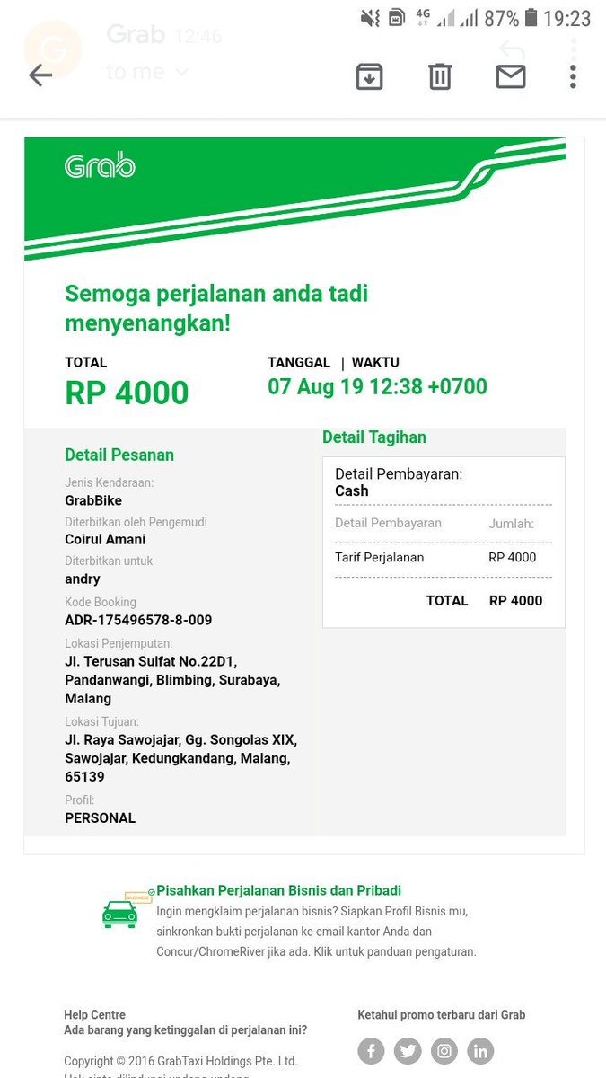 andryono's tweet photo. @GrabID sudah beberapa waktu ini e-mail saya dapat e-receipt dari Grab, padahal saya tidak merasa menggunakan grab. 
mohon penjelasannya. https://t.co/asmru0c468