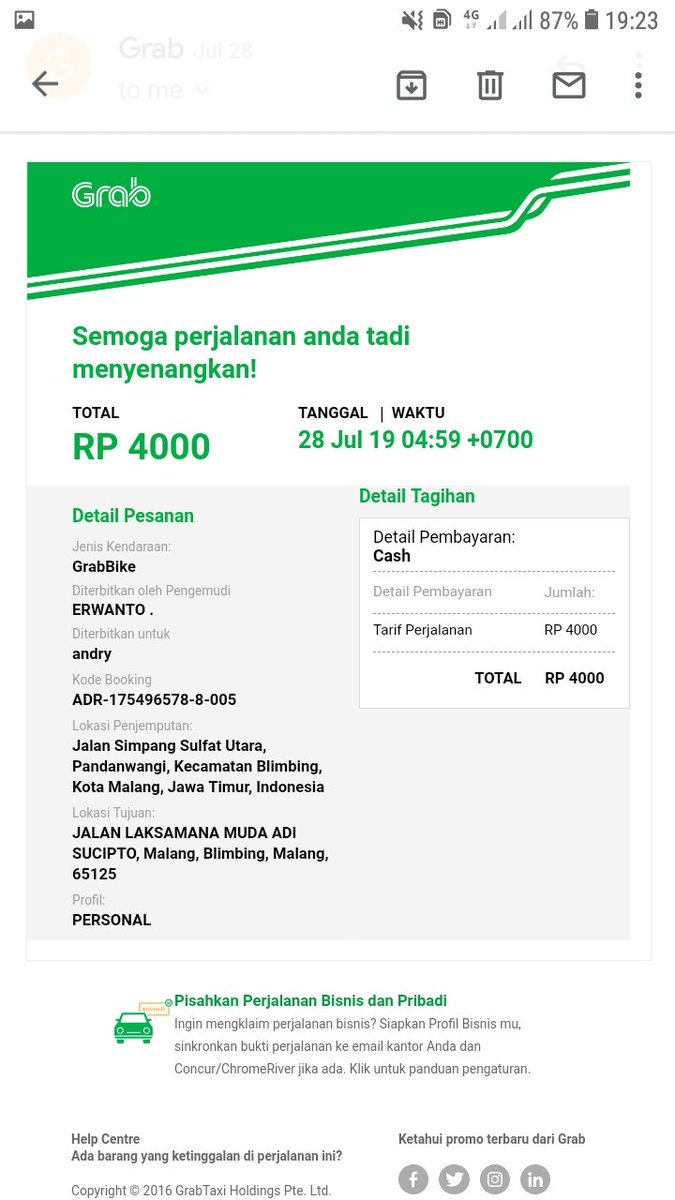 andryono's tweet photo. @GrabID sudah beberapa waktu ini e-mail saya dapat e-receipt dari Grab, padahal saya tidak merasa menggunakan grab. 
mohon penjelasannya. https://t.co/asmru0c468