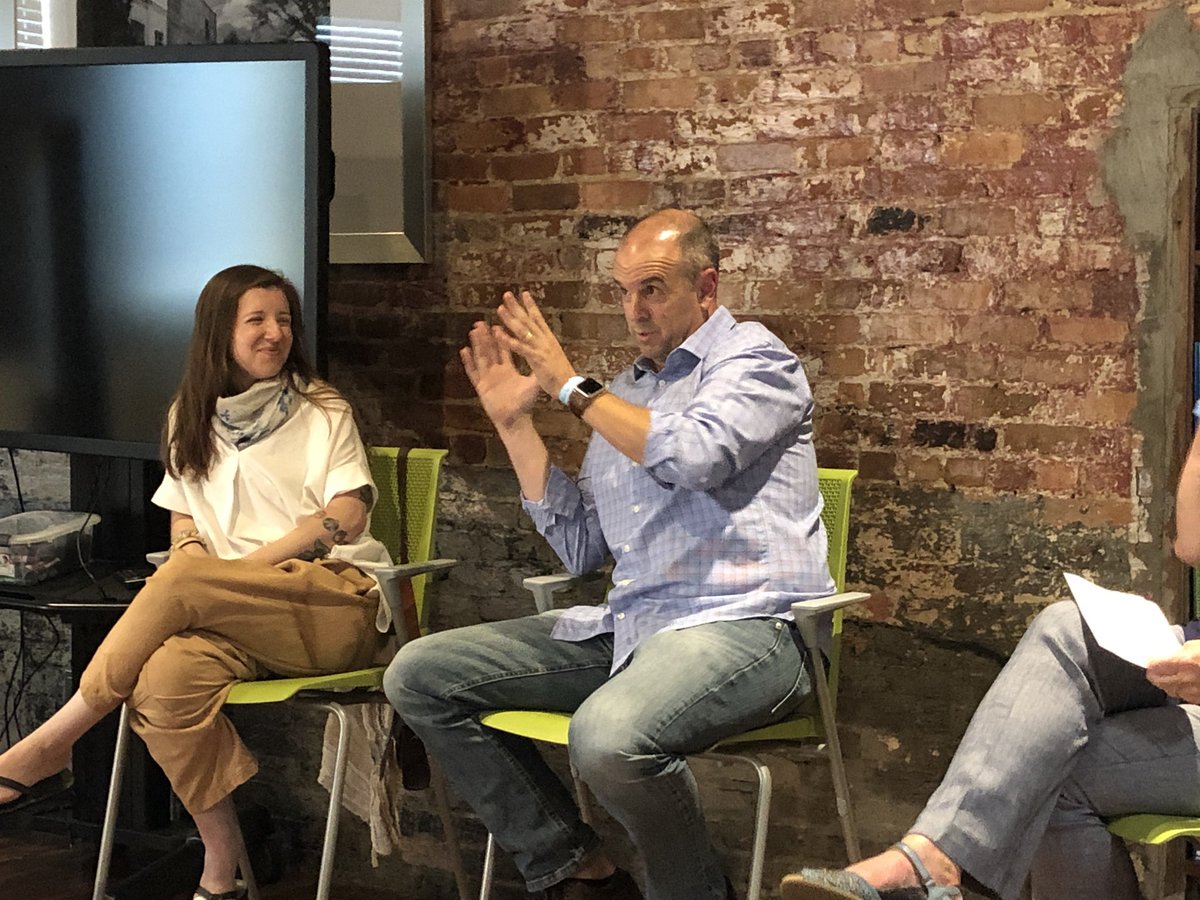 venturecafews's tweet photo. Venture Cafe on the road at @HQGreensboro  last night! Social Enterprise for the Environment panel with entrepreneurs in slow fashion and innovative pet cremation methods. Megan-Ilene clothing @companahllc #northstate https://t.co/ReozwTIYSI