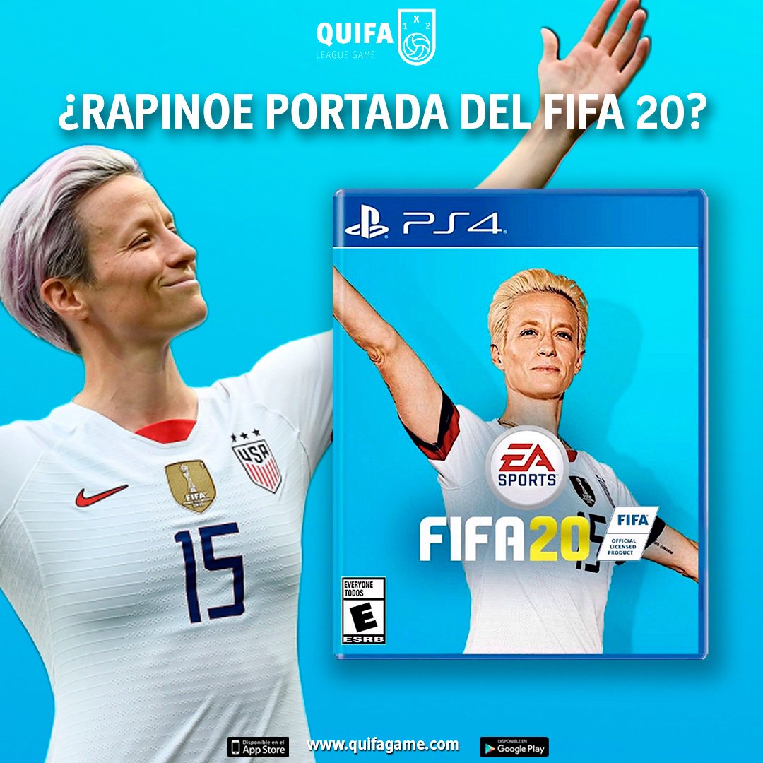 quifagame's tweet photo. ⚽ El #futbol femenino ha venido para quedarse. Algunos fans quieren que la jugadora de EEUU sea el nuevo rostro del juego.
En #QUIFA queremos apoyar al fútbol femenino
¿te gustaría que Megan #Rapinoe sea la portada del FIFA 2020?
--> Descarga https://t.co/W9BHubuF6x
#QuifaGame https://t.co/J7pE9G8Mrr