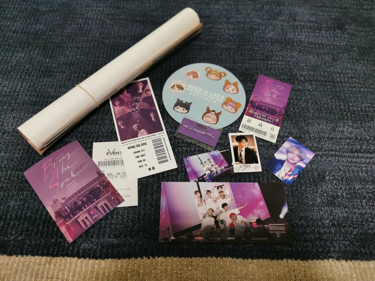 dreydiaries's tweet photo. Enjoyed Bring The Soul Movie with our BTS fam tonight 💜
Especially with these freebies thank youuu @australiabts @bts_aus @par8dolia @yueguk,rodica, @bts_sydney💜
And of course @SBSPopAsia for the fun games - we won 4 posters! Woohooo!!
@BTS_twt @BuradaysT
#BRINGTHESOUL_THEMOVIE https://t.co/uVd4klHGMJ