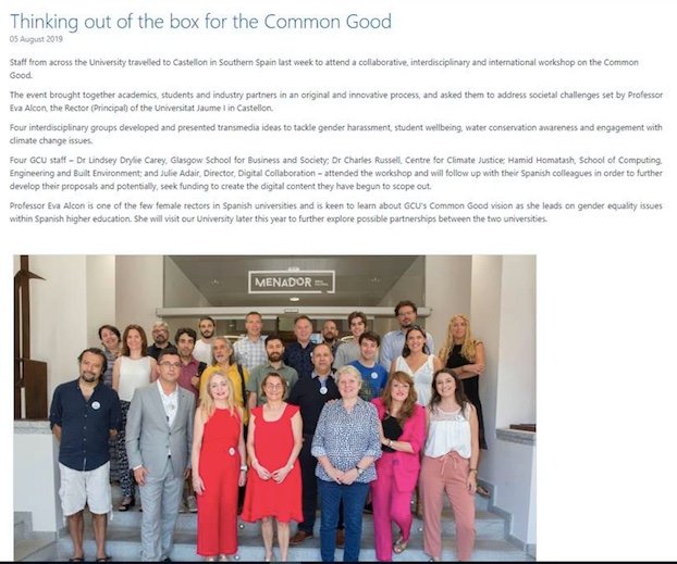 mariajpico's tweet photo. A few days after workshop #FromIdeas #OutoftheBox at @UJIuniversitat, happy to arrive to @CaledonianNews website with #CommonGood Thanks a lot for the commitment and kind support to our principal @EvaAlconUJI #gender #equality #research #innovation #digital #climate #CiènciaUJI https://t.co/3ghu7Cq2c7