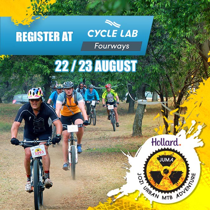 Stop by the Fourways Cycle Lab on 22 &amp; 23 August to pick up your race number and goodie bag before taking on the Hollard JUMA. Come through anytime between 9:30 and 17:00 on either day to register. #HollardJUMA2019
