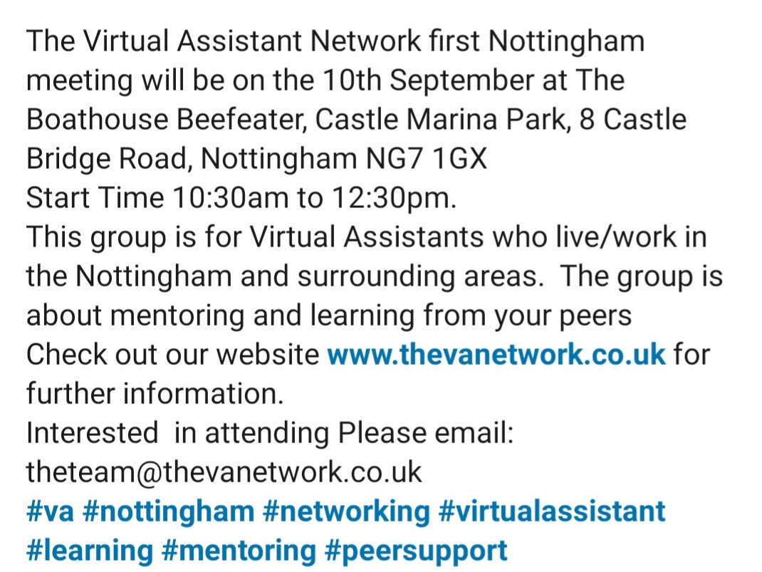 WarwickshireVAN's tweet photo. Our first Nottingham VA forum is launching in September.

Interested in attending, drop us an email.

#virtualassistant #Nottingham https://t.co/kAlphiL9Yy